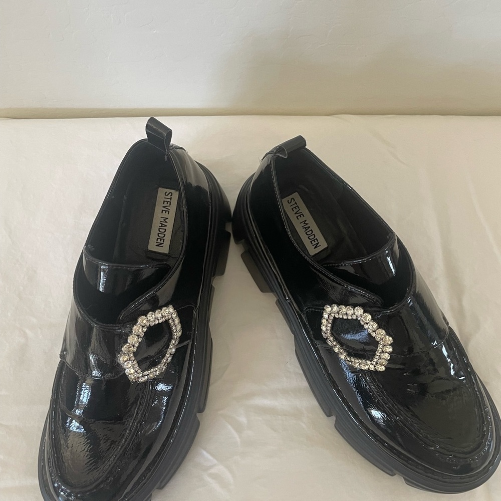 Black Patent Platform Loafers with Crystal Buckle - Picture 8 of 8